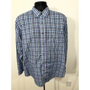 Wrangler Riata Men Size XL Long Sleeve Button Up Western Shirt Plaid Blue White